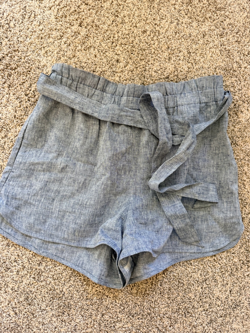 Express Light Denim/Gray Tie-Waist Linen Blend Women's Shorts